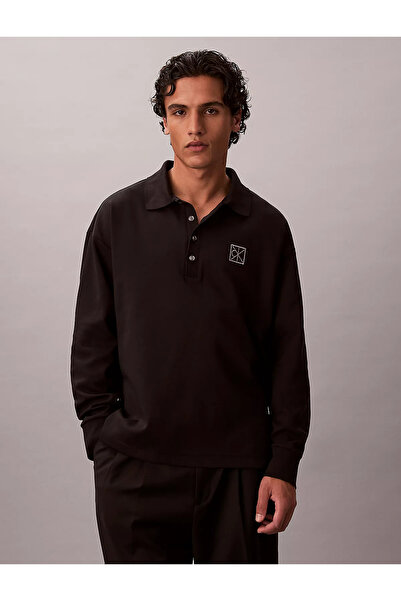 Calvin Klein Men's Comfortable Fit Ck Logo Embroidered Cotton Long Sleeve Bla...