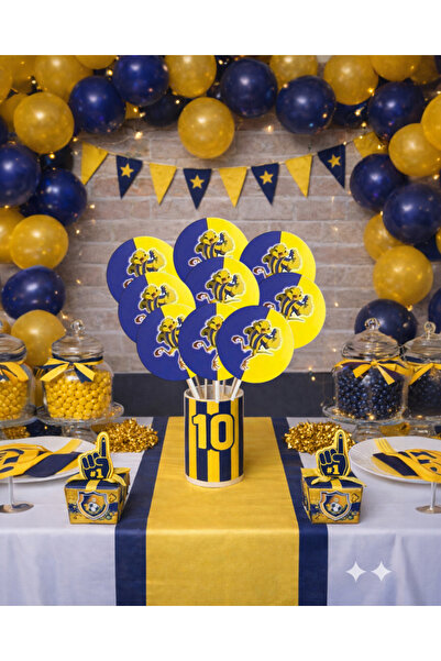 Evabrite 20 Pieces 7 cm Yellow Navy Blue Fan-Themed Birthday Toothpick Cake a...