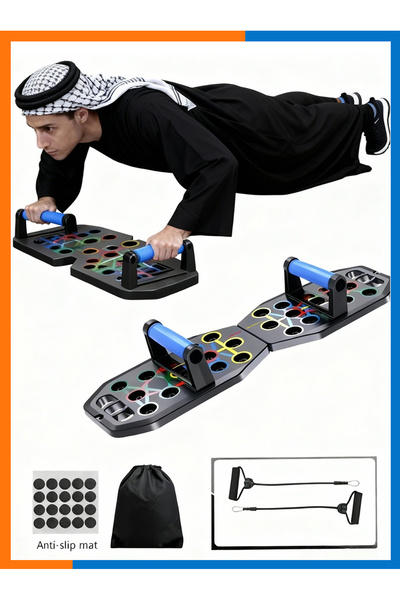 Leon Lifestyle 14-in-1 Foldable Push-Up Board with Resistance Bands, All-in-O...