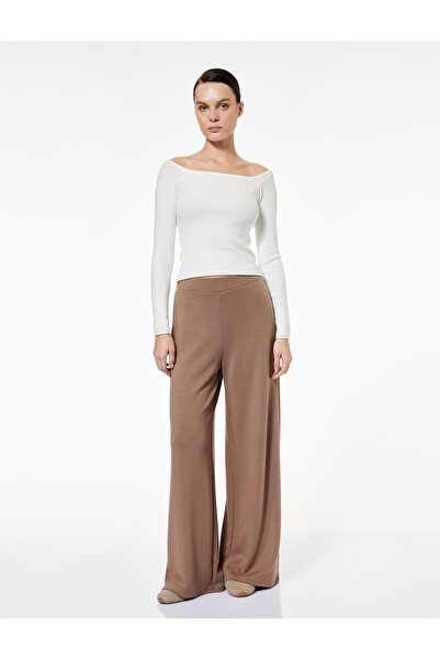 Koton Women's Canvas Trousers 6Wak40100Ek Brown