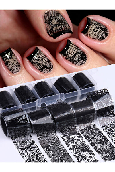 Choice 23 10 أوراق من رقائق الدانتيل لتزيين الأظافر باللونين الأبيض والأسود، ...