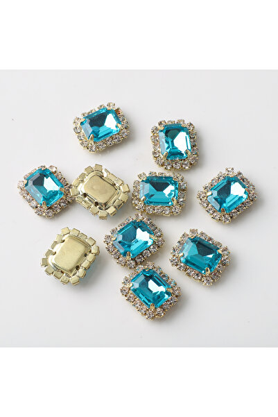 Choice SKY BLUE 12X14mm 10Pcs Rectangular Diamond Inlaid Four Hole Claw Diamo...