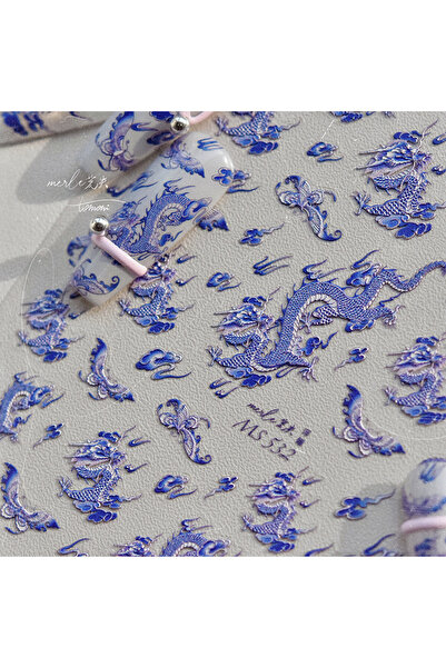 Choice قطعة واحدة من ملصقات فن الأظافر الخزفية الزرقاء والبيضاء غير القابلة ل...