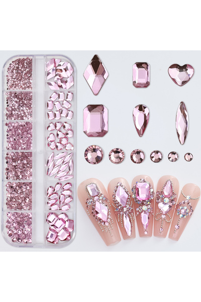 Choice أحجار الراين الوردية ثلاثية الأبعاد لتزيين الأظافر، ذات ظهر مسطح، مقسم...