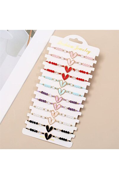 Choice A A 12-piece set of fashionable multi-color crystal beaded heart-shape...