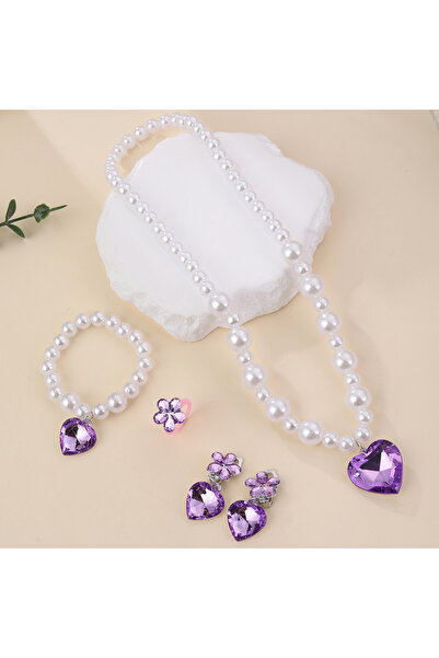 Choice purple 5Pcs Children's Pearl Jewelry Set Imitation Necklace Bracelet E...