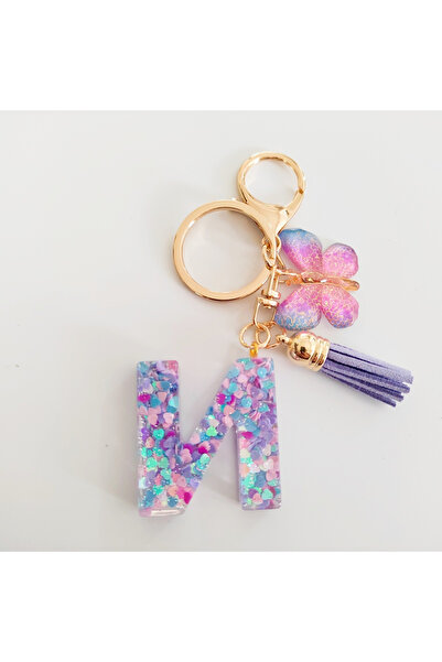 Choice N Fashion Butterfly Fringe Initial Keychain Drop Glue Blend Sequin A-Z...