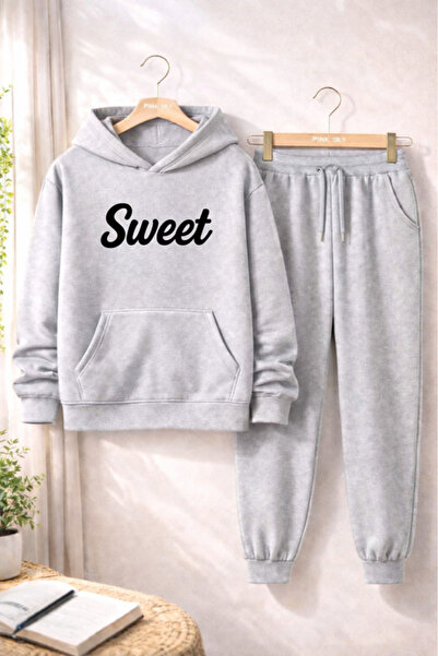 HOFFNUNG Daily Hooded Top and Sweatpants Set - Solid Color Sweet Full Hoodie
