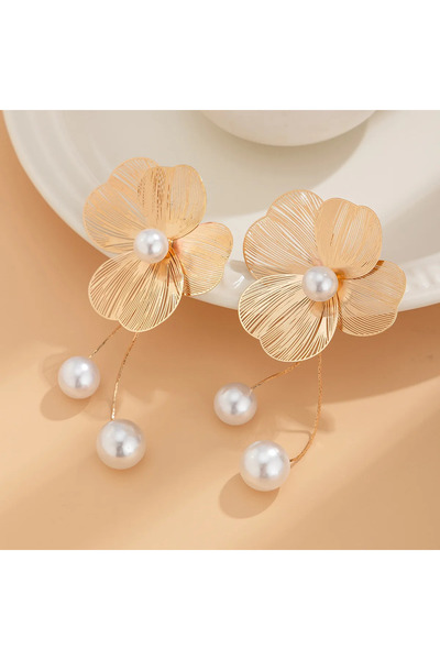 Choice Golden New Romantic Flower Petal Long Tassel Drop Earrings for Women T...