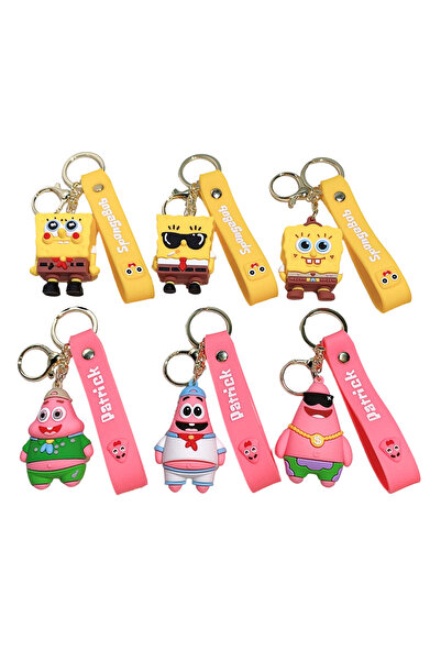 Choice سلسلة مفاتيح أنمي سبونج بوب سكوير بانتس، 6 قطع، 6 سم، باتريك ستار، ألع...