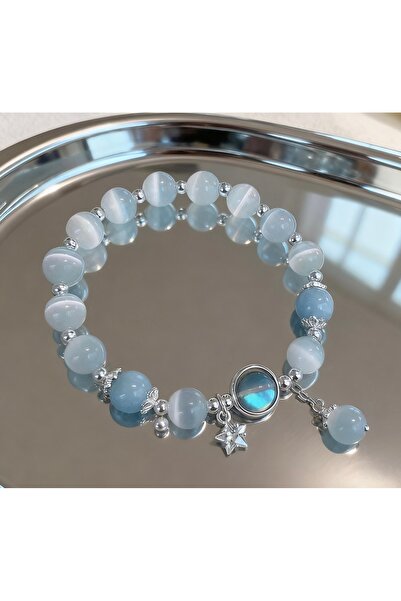 Choice Blue New Unique Dreamy Blue Moonstone Cat Eye Pendant Crystal Bead Bra...