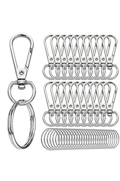 Choice 25 سلسلة مفاتيح فضية، 10/30/50 مجموعة، مزودة بخطافات دوارة مزدوجة الفت...