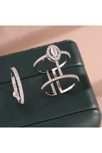 Choice طقم خواتم زاكول الفاخرة بتصميم قطرة الماء الهندسية المرصعة بالزركونيا ...