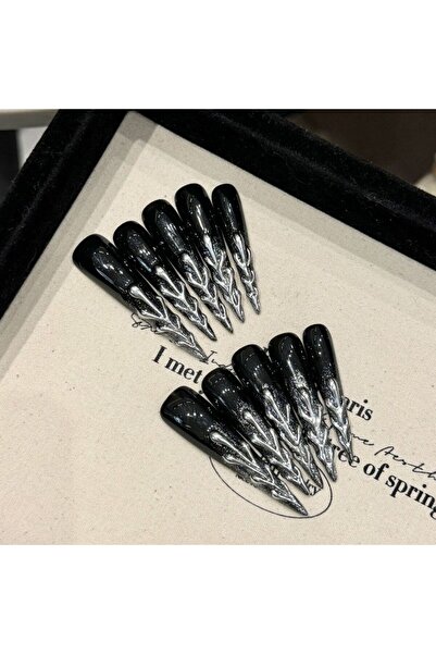 Choice مجموعة من 10 قطع من الأظافر الاصطناعية الطويلة المدببة المصنوعة يدويًا...