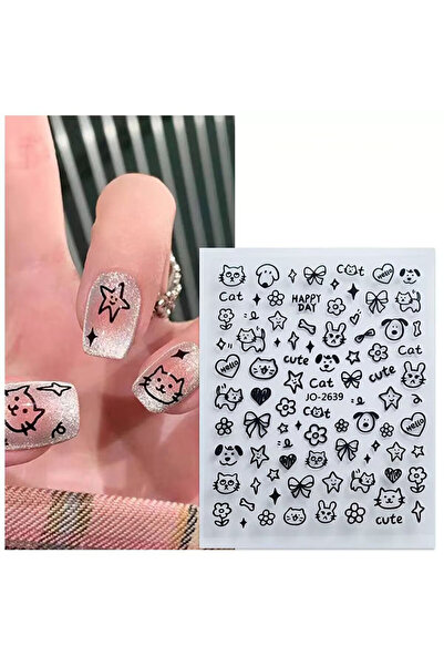 Choice B-Z3 قطعة واحدة ملصقات تزيين أظافر لطيفة برسومات كرتونية لكلاب/قطط، أر...