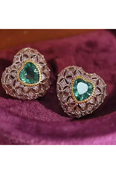 Choice E4390 Huitan Sweet Lady Heart Stud Earrings Hollow Out Design Inlaid G...