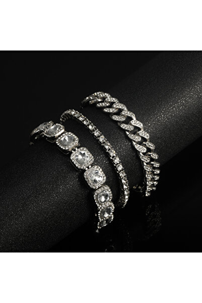 Choice طقم B مكون من 3 قطع، أساور أنيقة للرجال والنساء، سلسلة فضية كوبية + سل...