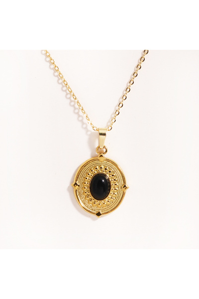 Choice قلادة بيضاوية من الفولاذ المقاوم للصدأ بتصميم E للنساء، مزينة بحجر أوب...