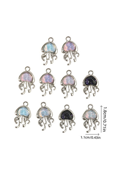 Choice ١٠ قطع من خرز متدلي على شكل قناديل بحر صغيرة مطلية بالمينا، بتصميم حيو...