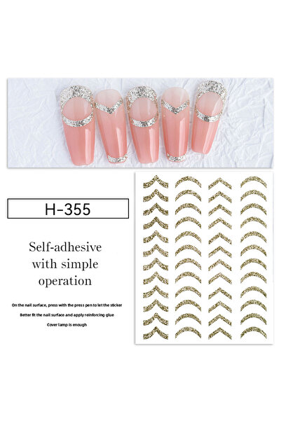 Choice H255 ملصقات أظافر ثلاثية الأبعاد لامعة بخطوط فرنسية، منزلقات لاصقة، بر...