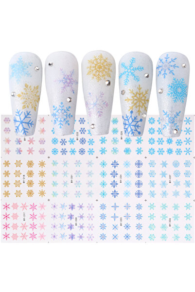 Choice BY217-228 12pcs White Blue Snowflake Water Nail Stickers Set Winter Ch...