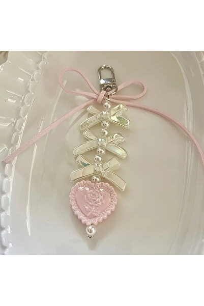 Choice A1 Sweet Heart Shape Pendant Keychain Bow Ribbon Beaded Key Chain For ...