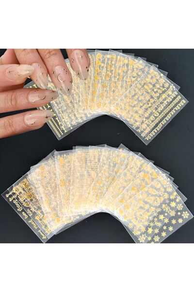 Choice 30 ورقة من ملصقات تزيين الأظافر الذهبية ثلاثية الأبعاد ذاتية اللصق، مل...