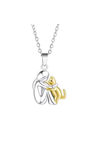 Miniso women-dog-6 Fashion Women and Dog Necklace Cute Little Girl Puppy Pend...