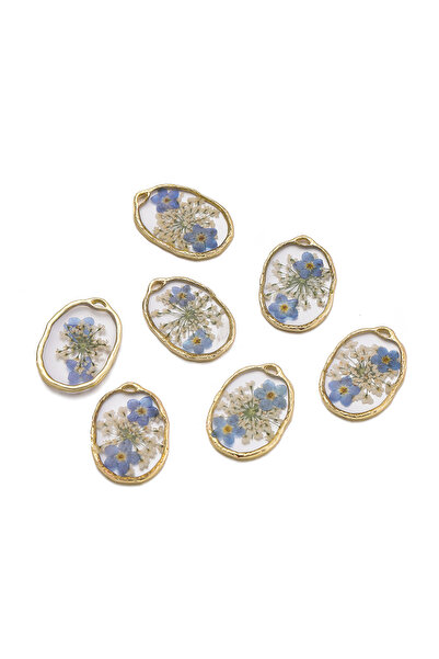 Choice Blue 2pcs/Lots Alloy Enamel Charms Dried Flower Pendant for Handmade D...
