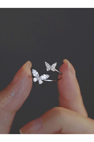 Choice خاتم NJ-926 عصري قابل للتعديل بتصميم فراشة مفتوح من الأكريليك والكريست...