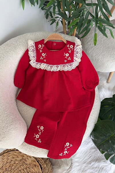 Minigimin Cicileri My Little One's Muslin Floral Embroidery Detailed Floral A...