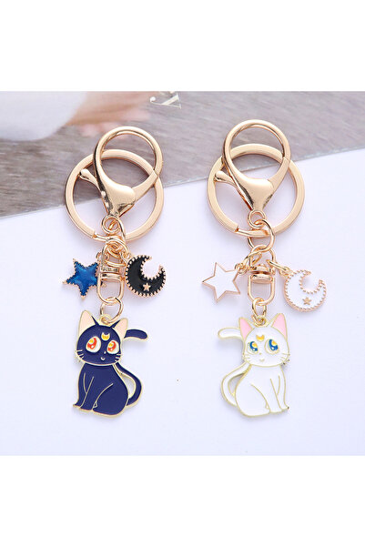 Choice 2pcs Sailor Moon Cat Keychain Cartoon Cute Magic Cat Jewelry Couple Ba...