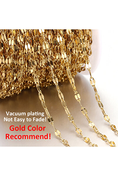 Choice سلسلة ذهبية اللون بعرض ٢ مم وطول ٢ متر، مصنوعة يدويًا من الفولاذ المقا...