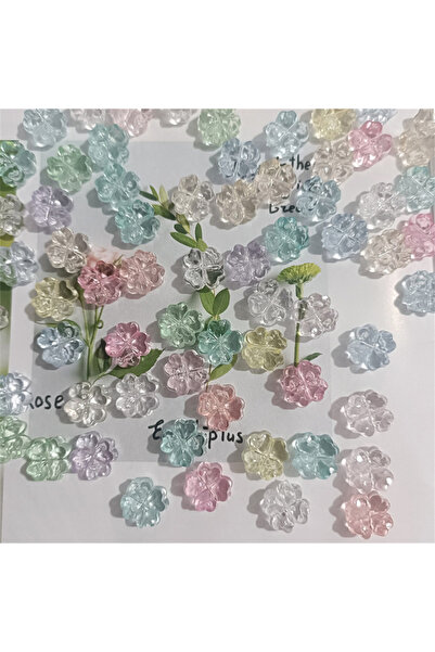 Choice 32 قطعة/عبوة من خرز زهور البرسيم الشفاف بألوان عشوائية، إكسسوارات مجوه...