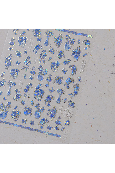 Choice قطعة واحدة من ملصقات فن الأظافر الخزفية الزرقاء والبيضاء غير القابلة ل...