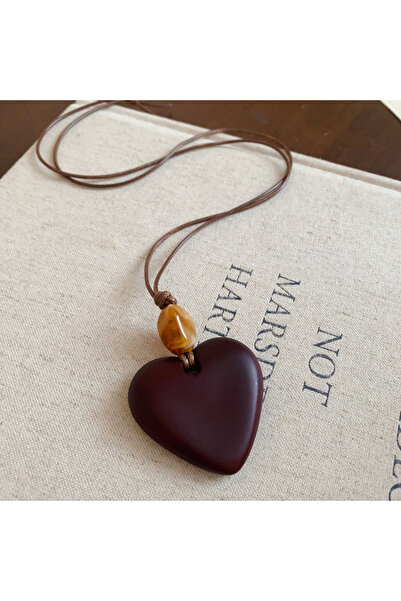 Choice Style2 New Chinese Style Coffee Resin Heart Pendant Necklaces Women's ...