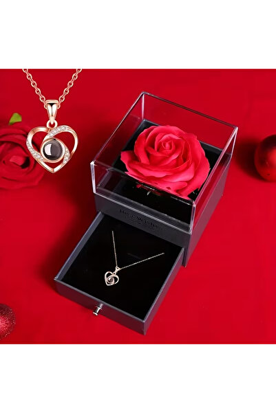 Choice B Permanent Rose Gift Box with Necklace, for Mom, Lover, Couple, Best ...