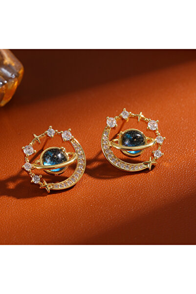 Choice أقراط زاكول الذهبية اللون بتصميم كوكب الكون الجديد، مرصعة بأحجار الزرك...