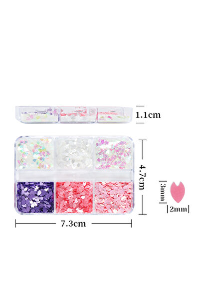 Choice S128-02 6 مربعات ترتر أظافر بتلات زهور الساكورا، ملصقات لامعة على شكل ...