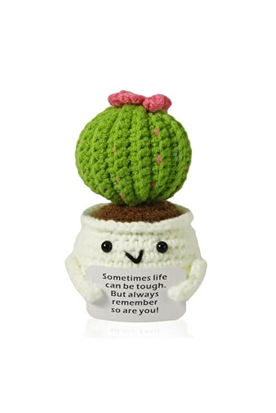 Generic لعبة صبار مصنوعة يدويًا بالكروشيه مع بطاقة ملهمة، هدية ديكور مكتبية ل...