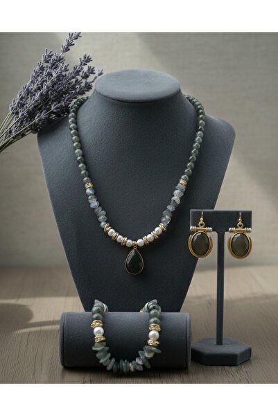 ZAHRA DOĞAL TAŞ LABRADORİT KOLYE-BİLEKLİK-KÜPE SET