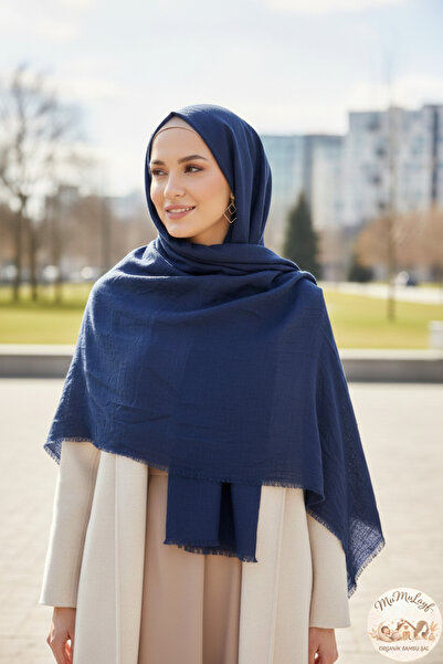 Mumulayf Bambu Kraş Şal Lacivert ÜTÜ ISTEMEYEN HAVA ALAN ÖZEL DOKUSU GENİŞ EB...
