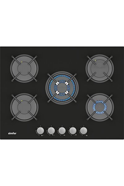 Simfer 3704 4 Göz + 1 Wok 70 cm Siyah Cam Ankastre Ocak