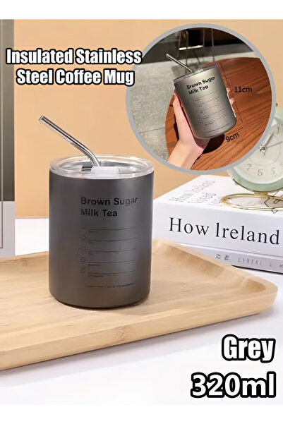 Generic 320ml Insulated Coffee Mug Stainless Steel Milk Cup with Straw & Lid ...