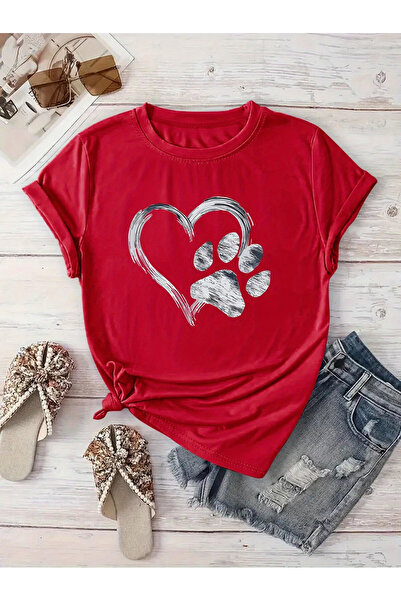 PENTHİLUS تي شيرت على شكل قلب ومخالب مطبوع للجنسين - تي شيرت على شكل مخالب مطبوع