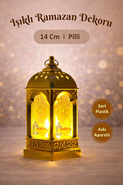Huzur Party Store 14 Cm Işıklı Ramazan Feneri Hurma Fener Desenli Gold Pilli ...