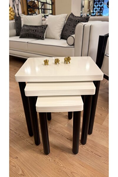 AKSET 3LÜ FULL KREM ZİGON SEHPA BOHEM SİYAH AYAK