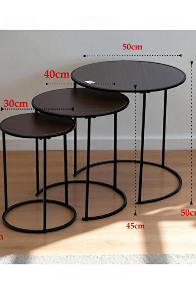 BEC39 Nesting Service Table Set (3 pieces) - Modern Wood and Metal Bases