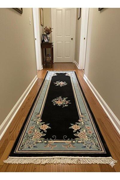 RD RAMAZAN DAĞ EL HALI SANATI El Dokuma kabartmalı İpek Çin Halısı Siyah Renk...