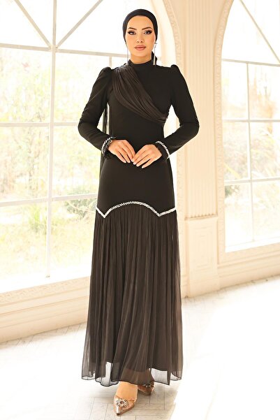 Olcay Krepp-Yoryo-Seiden-Kombinations-Hijab-Abendkleid mit Perlenspitze und d...